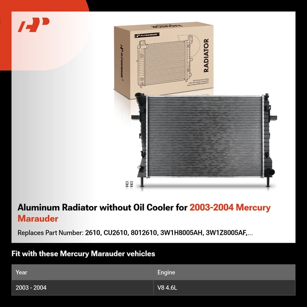 Aluminum Radiator without Oil Cooler for 2003-2004 Mercury Marauder