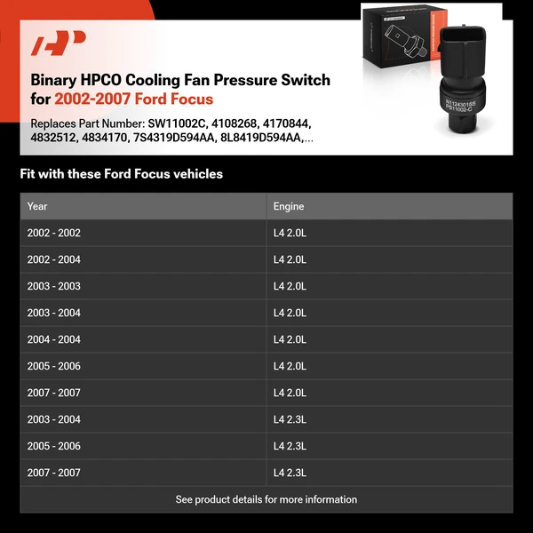 Binary HPCO Cooling Fan Pressure Switch for 2002-2007 Ford Focus