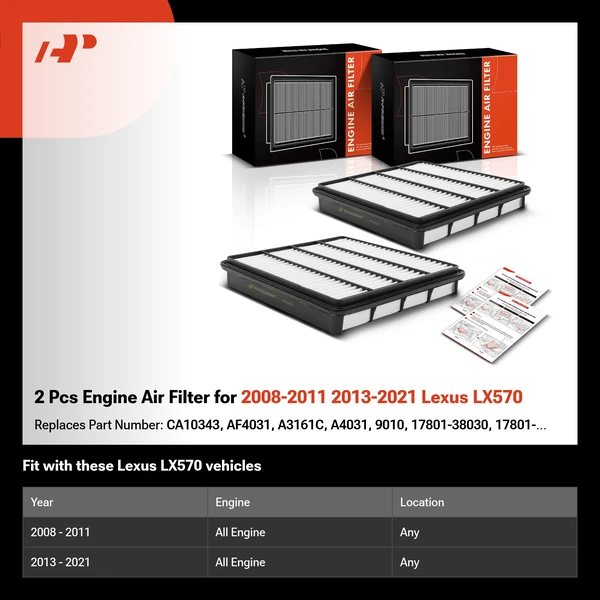 2 Pcs Engine Air Filter for 2008-2011 2013-2021 Lexus LX570