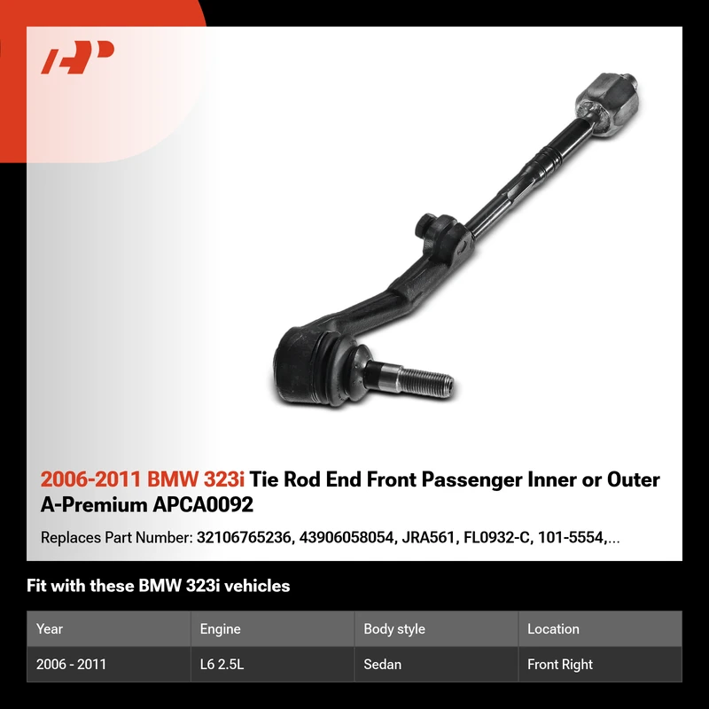 2006-2011 BMW 323i Tie Rod End Front Passenger Inner or Outer A-Premium APCA0092