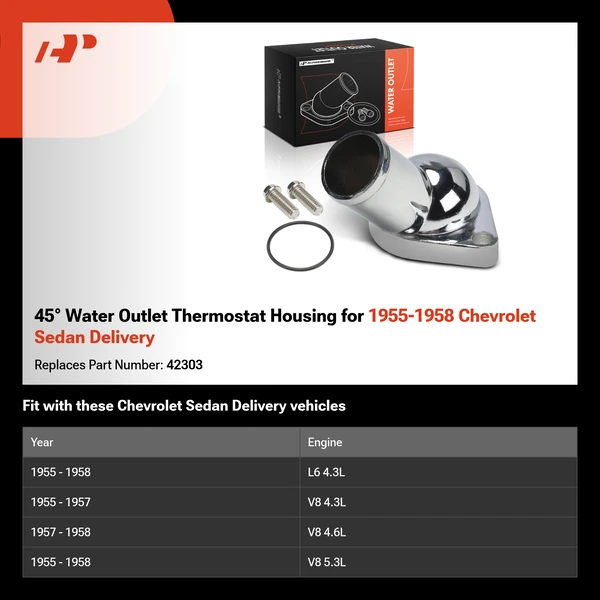 45° Water Outlet Thermostat Housing for 1955-1958 Chevrolet Sedan Delivery