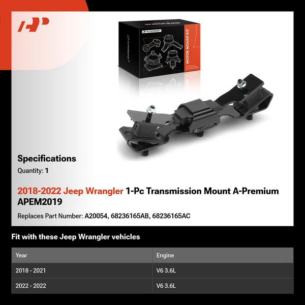 2018-2022 Jeep Wrangler 1-Pc Transmission Mount A-Premium APEM2019