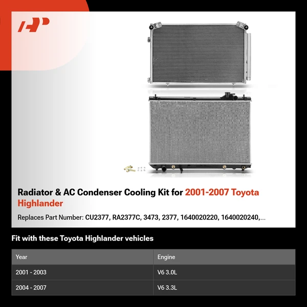 Radiator & AC Condenser Cooling Kit for 2001-2007 Toyota Highlander
