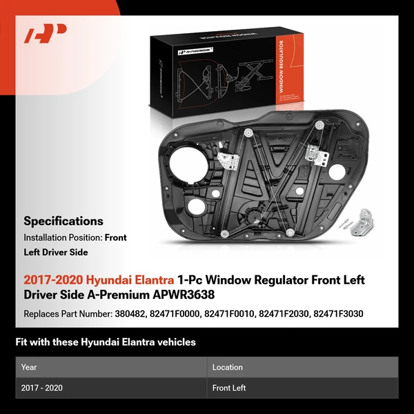 2017-2020 Hyundai Elantra 1-Pc Window Regulator Front Left Driver Side A-Premium APWR3638