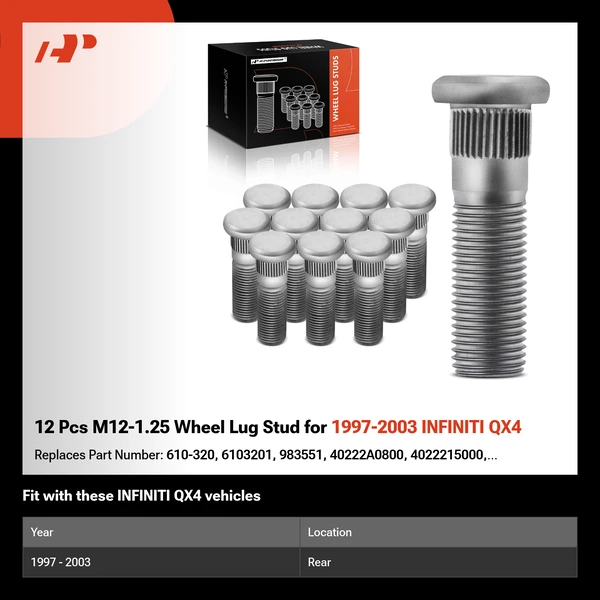 12 Pcs M12-1.25 Wheel Lug Stud for 1997-2003 INFINITI QX4