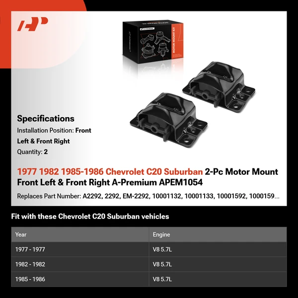 1977 1982 1985-1986 Chevrolet C20 Suburban 2-Pc Motor Mount Front Left & Front Right A-Premium APEM1054