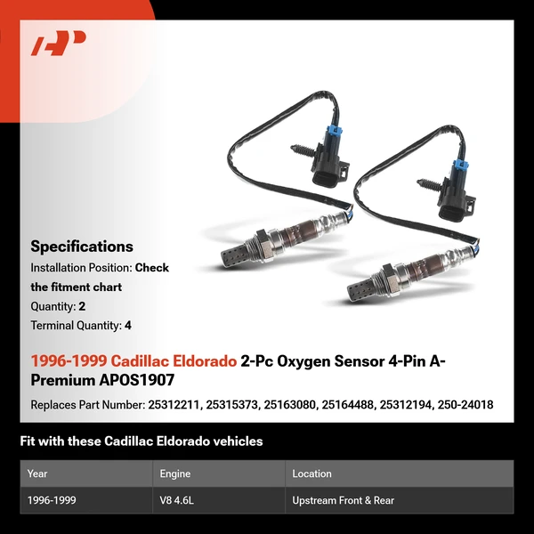 1996-1999 Cadillac Eldorado 2-Pc Oxygen Sensor 4-Pin A-Premium APOS1907