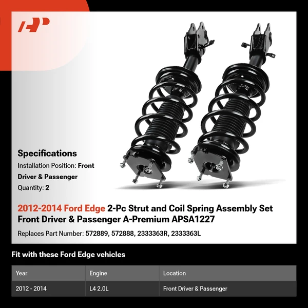 2012-2014 Ford Edge 2-Pc Strut and Coil Spring Assembly Set Front Driver & Passenger A-Premium APSA1227
