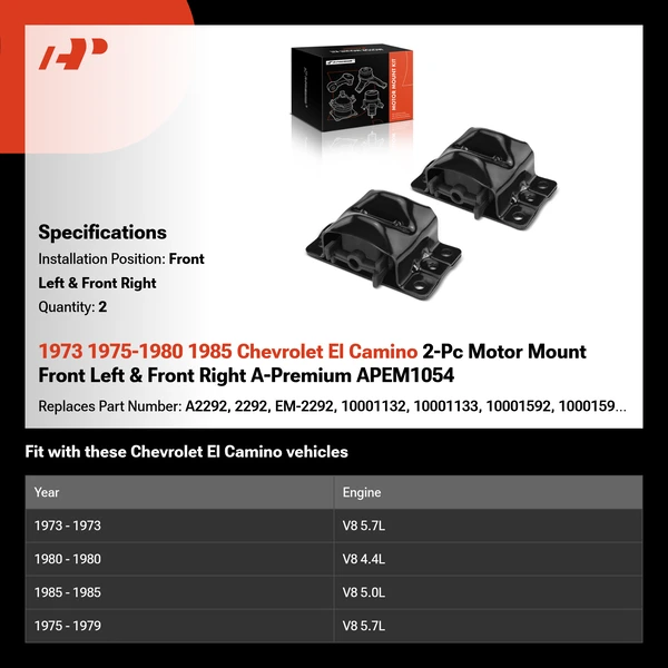 1973 1975-1980 1985 Chevrolet El Camino 2-Pc Motor Mount Front Left & Front Right A-Premium APEM1054