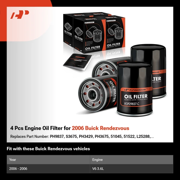 4 Pcs Engine Oil Filter for 2006 Buick Rendezvous