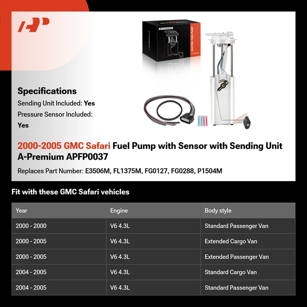 2000-2005 GMC Safari Fuel Pump with Sensor with Sending Unit A-Premium APFP0037