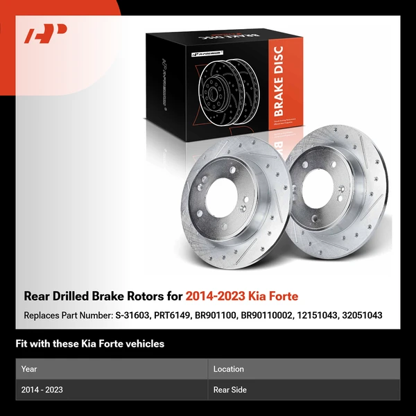 Rear Drilled Brake Rotors for 2014-2023 Kia Forte
