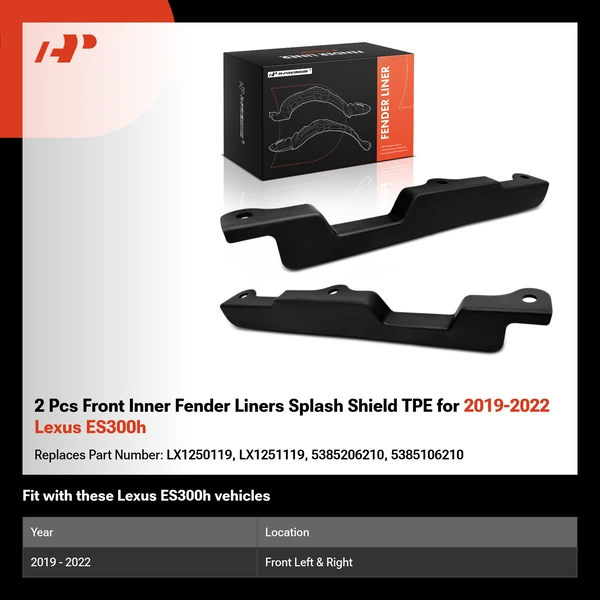2 Pcs Front Inner Fender Liners Splash Shield TPE for 2019-2022 Lexus ES300h