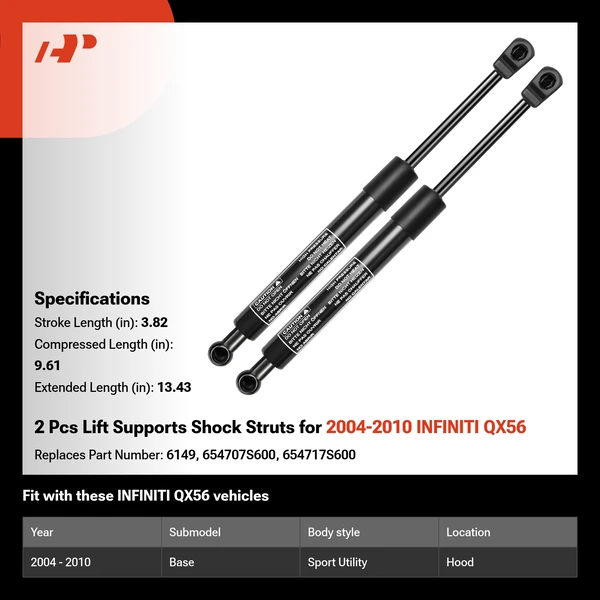 2 Pcs Lift Supports Shock Struts for 2004-2010 INFINITI QX56