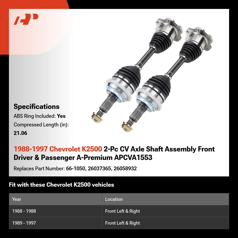 1988-1997 Chevrolet K2500 2-Pc CV Axle Shaft Assembly Front Driver & Passenger A-Premium APCVA1553
