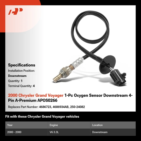 2000 Chrysler Grand Voyager 1-Pc Oxygen Sensor Downstream 4-Pin A-Premium APOS0266