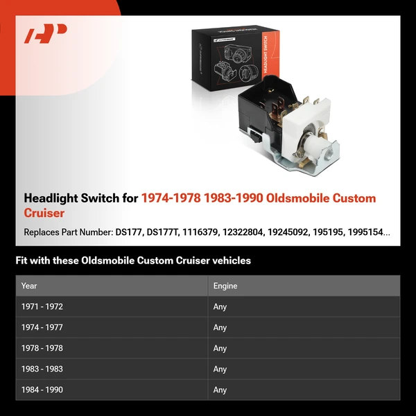 Headlight Switch for 1974-1978 1983-1990 Oldsmobile Custom Cruiser