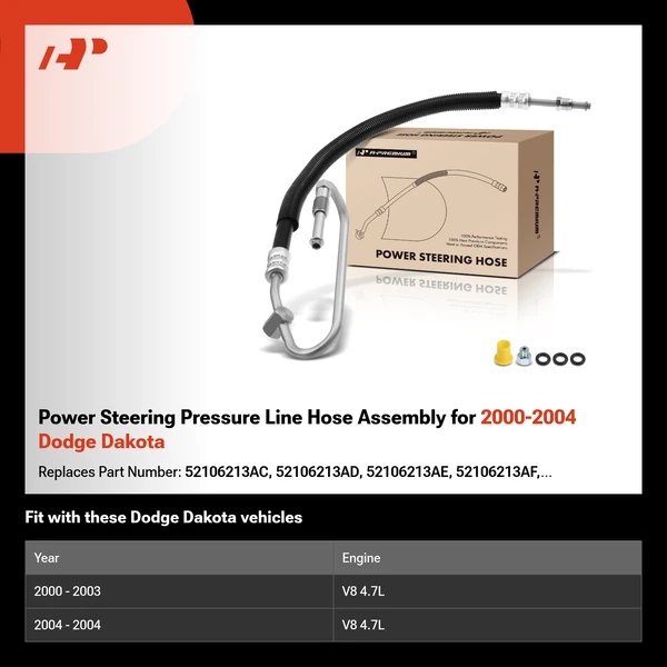 Power Steering Pressure Line Hose Assembly for 2000-2004 Dodge Dakota
