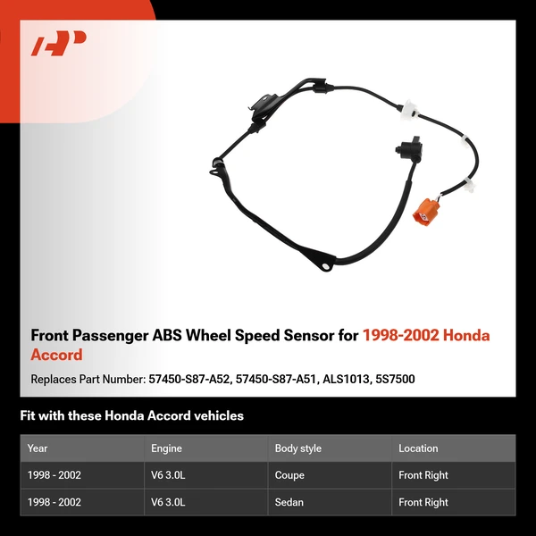Front Passenger ABS Wheel Speed Sensor for 1998-2002 Honda Accord