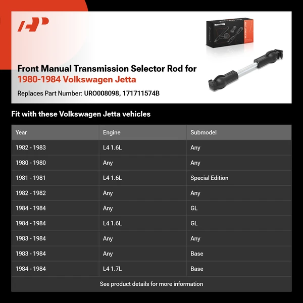 Front Manual Transmission Selector Rod for 1980-1984 Volkswagen Jetta
