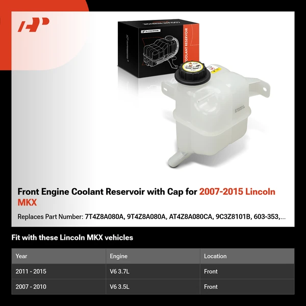 Front Engine Coolant Reservoir with Cap for 2007-2015 Lincoln MKX