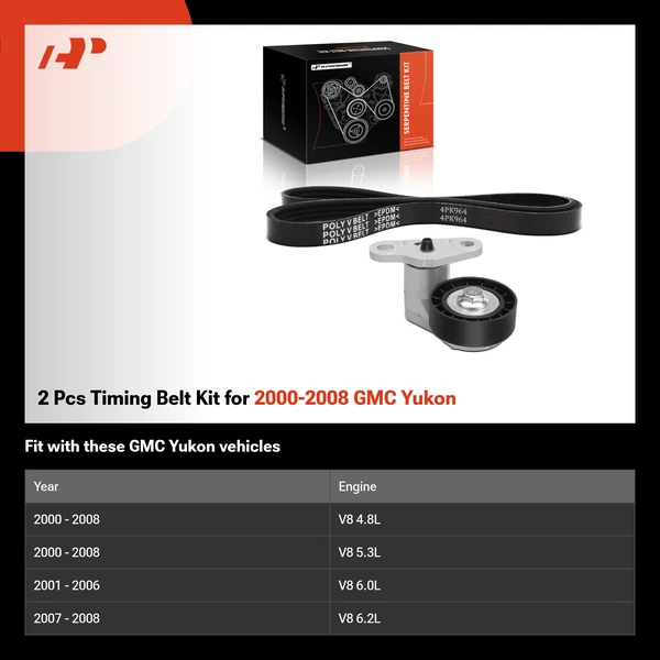 2 Pcs Timing Belt Kit for 2000-2008 GMC Yukon