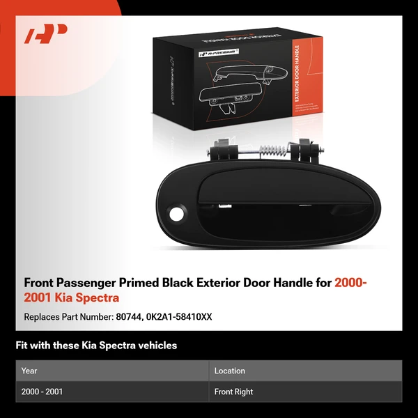 Front Passenger Primed Black Exterior Door Handle for 2000-2001 Kia Spectra