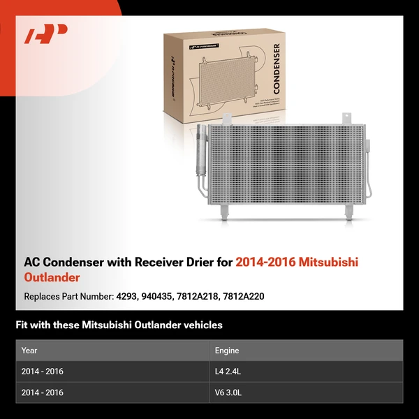 AC Condenser with Receiver Drier for 2014-2016 Mitsubishi Outlander