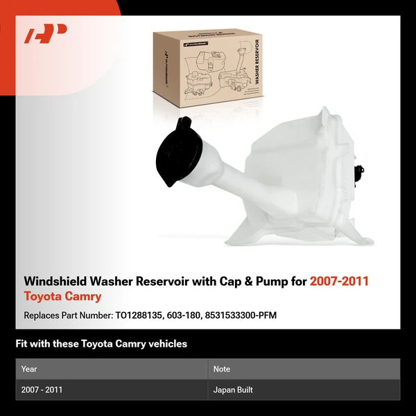 Windshield Washer Reservoir with Cap & Pump for 2007-2011 Toyota Camry