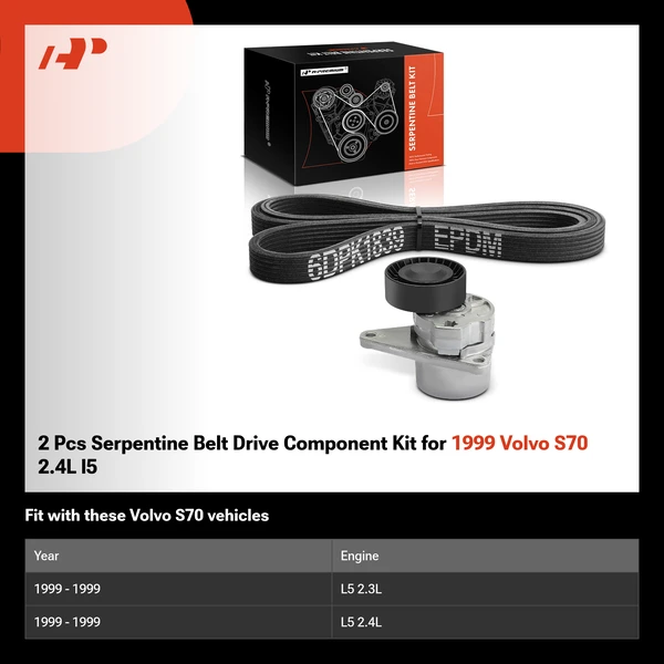 2 Pcs Serpentine Belt Drive Component Kit for 1999 Volvo S70 2.4L l5