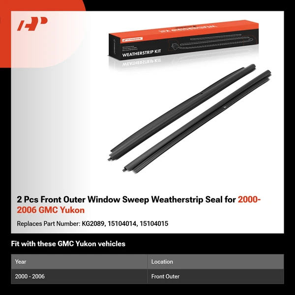 2 Pcs Front Outer Window Sweep Weatherstrip Seal for 2000-2006 GMC Yukon