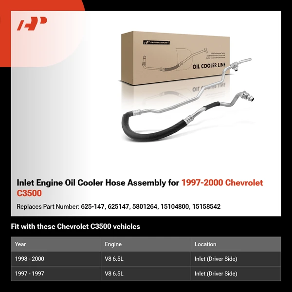 Inlet Engine Oil Cooler Hose Assembly for 1997-2000 Chevrolet C3500