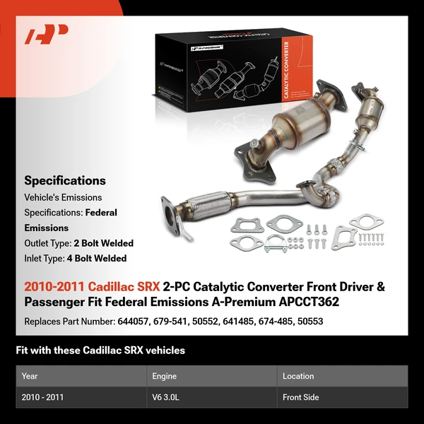 2010-2011 Cadillac SRX 2-PC Catalytic Converter Front Driver & Passenger Fit Federal Emissions A-Premium APCCT362