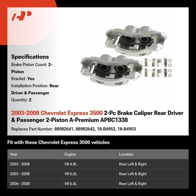 2003-2008 Chevrolet Express 3500 2-Pc Brake Caliper Rear Driver & Passenger 2-Piston A-Premium APBC1338