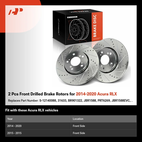 2 Pcs Front Drilled Brake Rotors for 2014-2020 Acura RLX