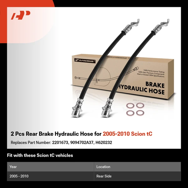 2 Pcs Rear Brake Hydraulic Hose for 2005-2010 Scion tC