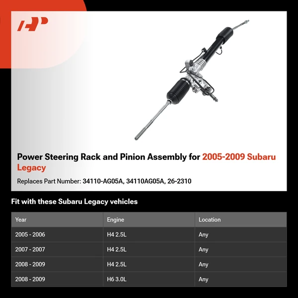 Power Steering Rack and Pinion Assembly for 2005-2009 Subaru Legacy