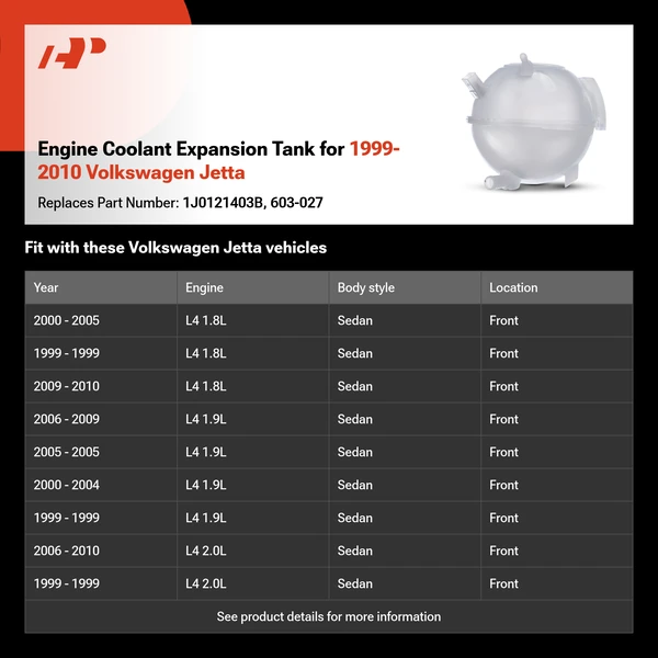 Engine Coolant Expansion Tank for 1999-2010 Volkswagen Jetta