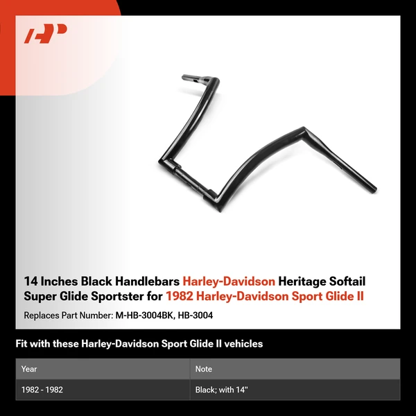 14 Inches Black Handlebars Harley-Davidson Heritage Softail Super Glide Sportster for 1982 Harley-Davidson Sport Glide II