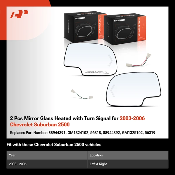2 Pcs Mirror Glass Heated with Turn Signal for 2003-2006 Chevrolet Suburban 2500