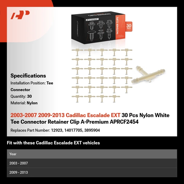 2003-2007 2009-2013 Cadillac Escalade EXT 30 Pcs Nylon White Tee Connector Retainer Clip A-Premium APRCF2454