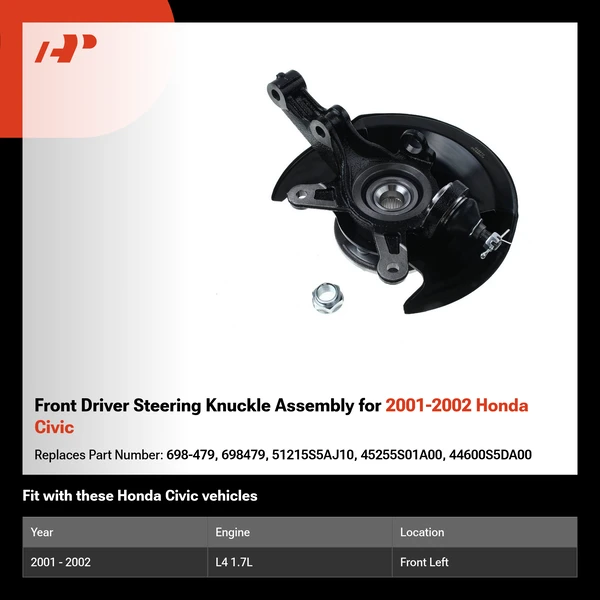 Front Driver Steering Knuckle Assembly for 2001-2002 Honda Civic