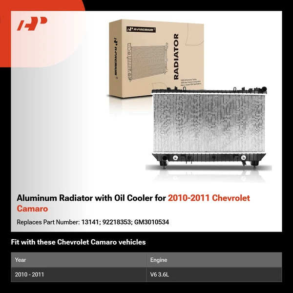 Aluminum Radiator with Oil Cooler for 2010-2011 Chevrolet Camaro