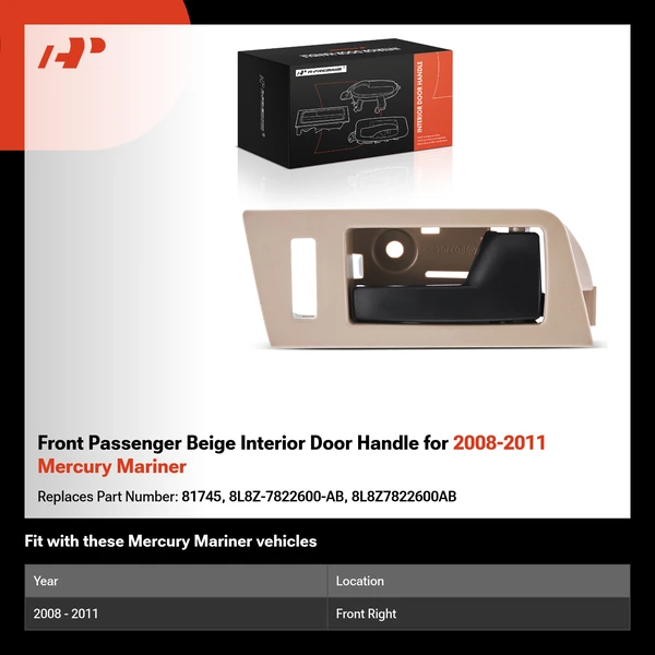 Front Passenger Beige Interior Door Handle for 2008-2011 Mercury Mariner