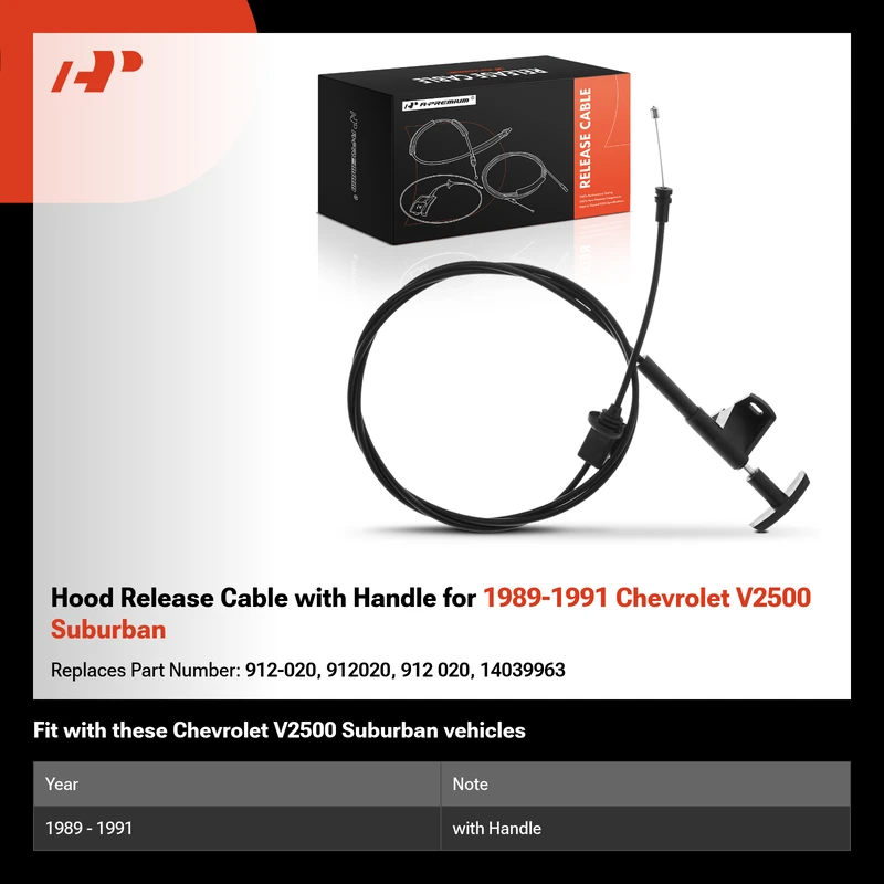 Hood Release Cable with Handle for 1989-1991 Chevrolet V2500 Suburban
