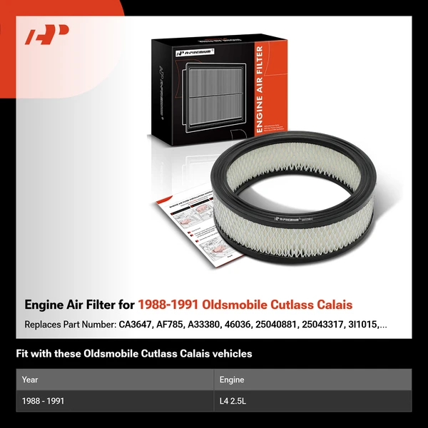 Engine Air Filter for 1988-1991 Oldsmobile Cutlass Calais