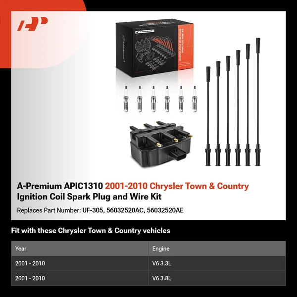A-Premium APIC1310 2001-2010 Chrysler Town & Country Ignition Coil Spark Plug and Wire Kit