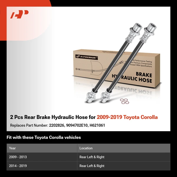 2 Pcs Rear Brake Hydraulic Hose for 2009-2019 Toyota Corolla