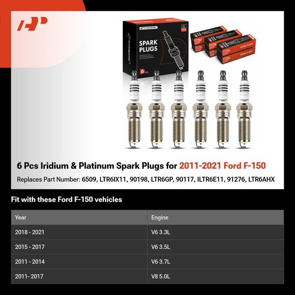 6 Pcs Iridium & Platinum Spark Plugs for 2011-2021 Ford F-150
