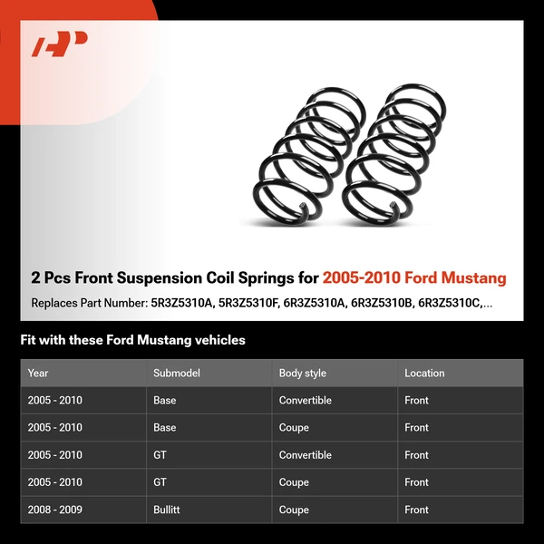 2 Pcs Front Suspension Coil Springs for 2005-2010 Ford Mustang